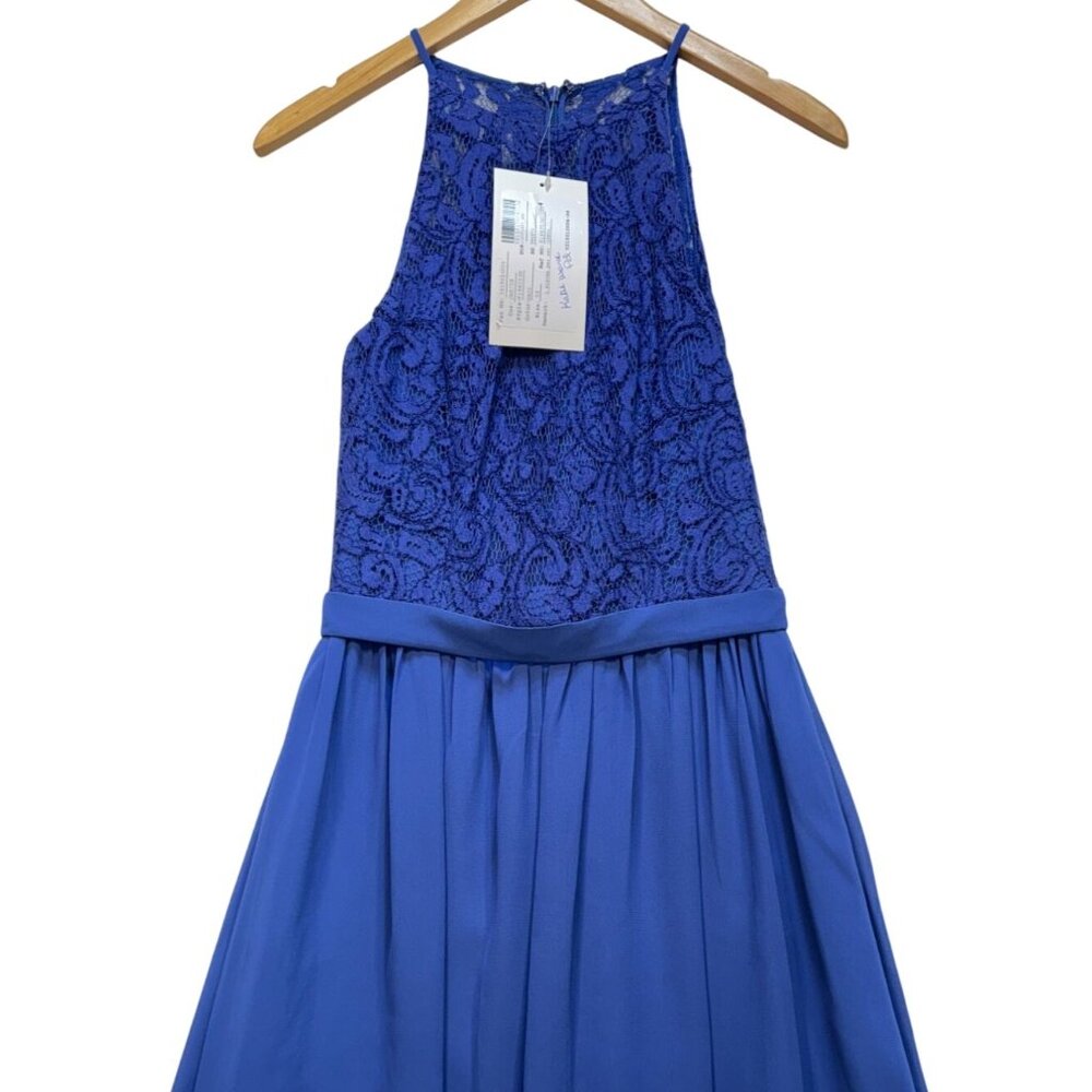 Jasmine Women's Chiffon Lace Bridesmaid A Line Dress Halter Neck Size 6 Blue